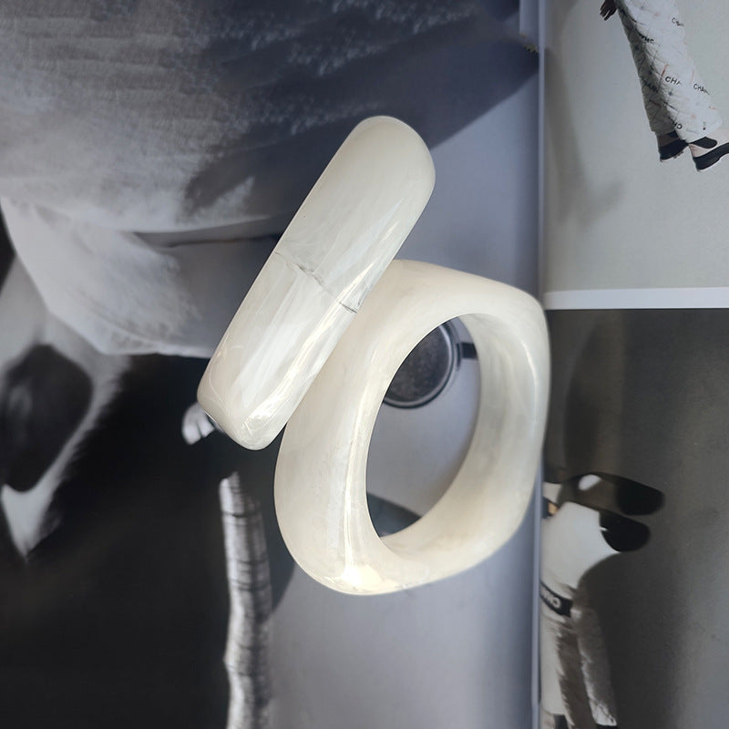 Acrylic Marble Pattern Wide Square Bangle Bracelet for Women