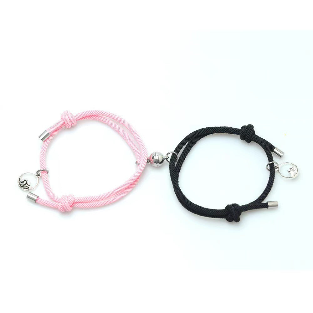 Simple Alloy Magnetic Couple Bracelets Set