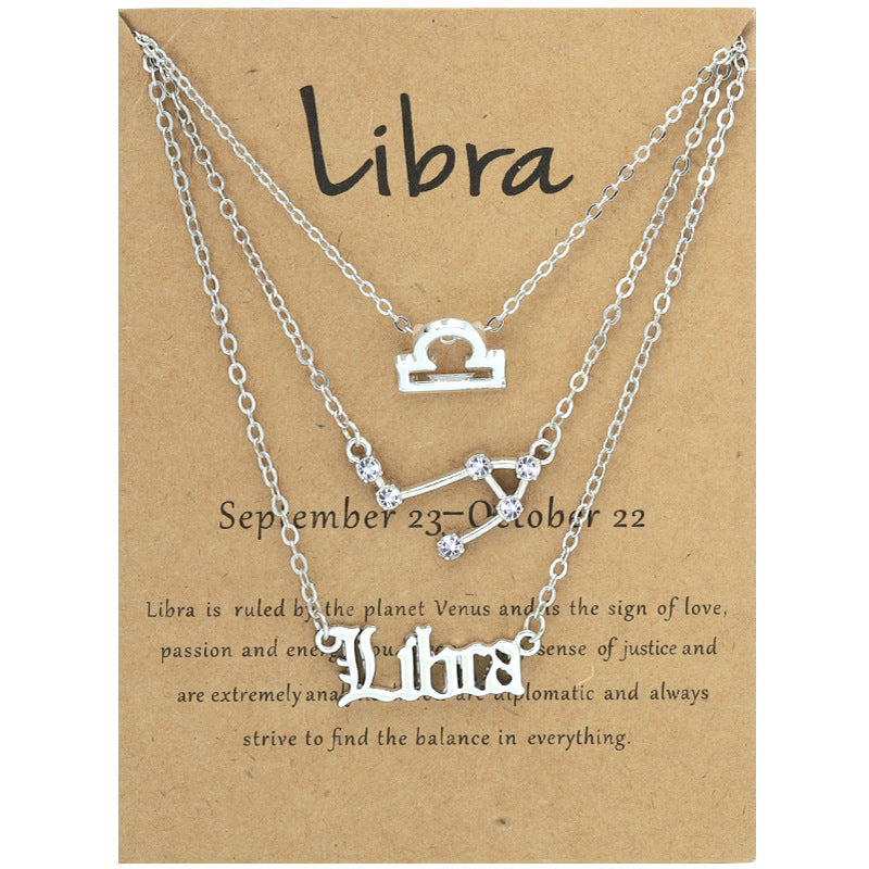 Alloy Geometric Circle Pendant Necklace & Zodiac Symbol Pendant Necklace Set for Women