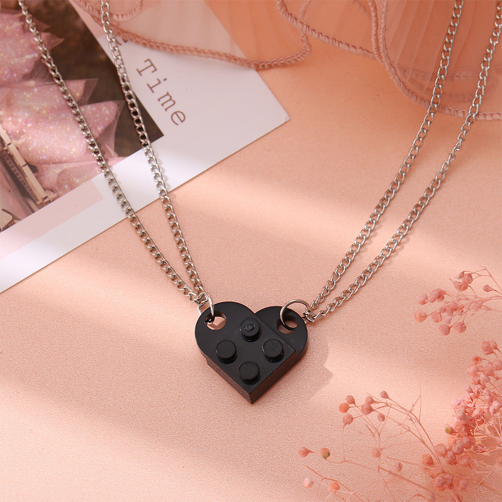 Simple Heart Shape Alloy Pendant Necklace with Colorful Cross Chain