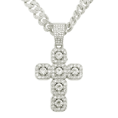 Hip-hop Cross Rhinestone Men's Pendant Necklace with Cuban Chain
