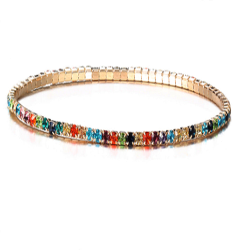 Geometric Elastic Rhinestone Crystal Bracelet 2.0mm Bridal Jewelry
