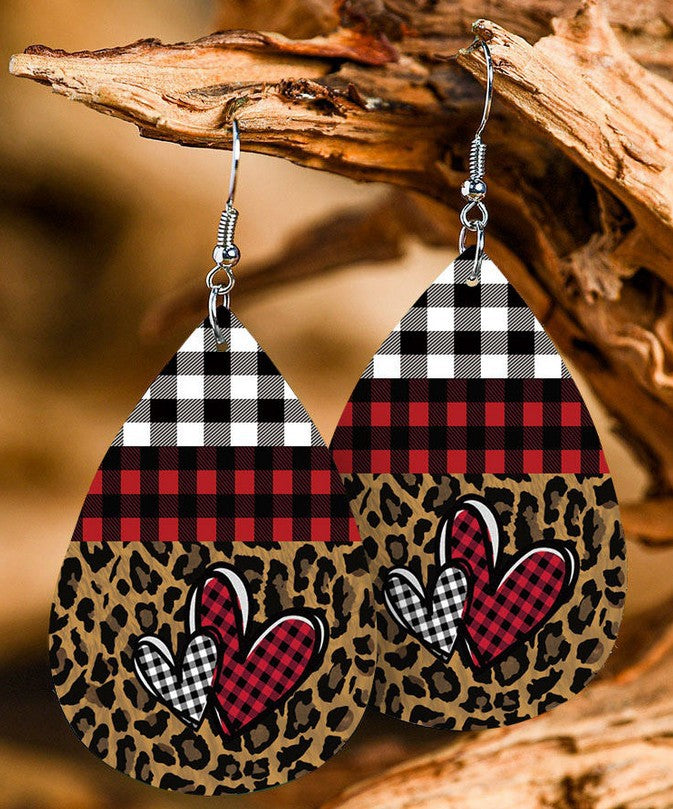 Vintage Heart PU Leather Sequin Earrings for Women
