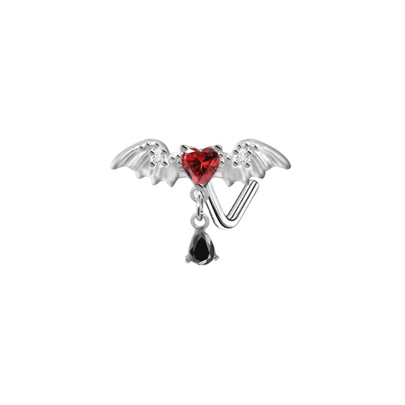 Heart Shape Wing Bow Knot Nose Studs 316 Stainless Steel with Zircon Rhinestones