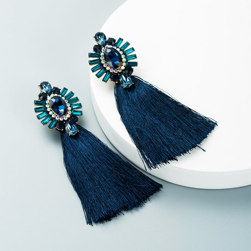 Retro Bohemian Diamond-Studded Colorful Tassel Earrings