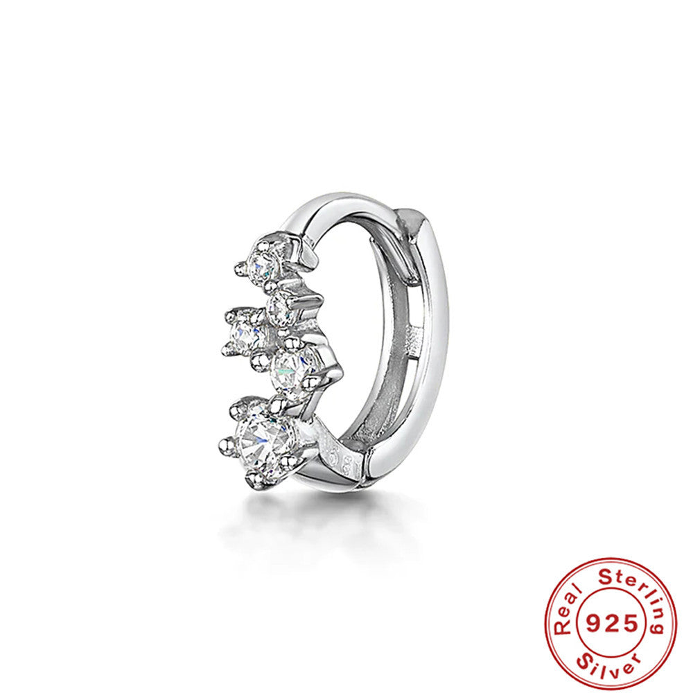 Retro Sterling Silver Zircon Inlay Hoop Earrings