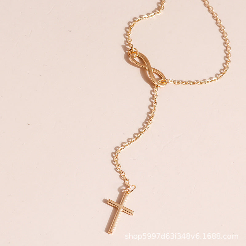 Fashion Alloy Cross & Number 8 Pendant Necklace
