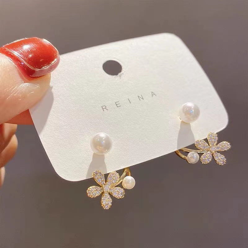 Elegant Bow Knot Shell & Rhinestone Flower Butterfly Women's Earrings - 1 Pair