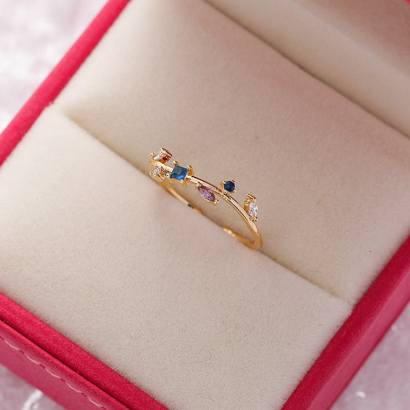 Korean Fashion Crystal Zircon Flower Adjustable Ring