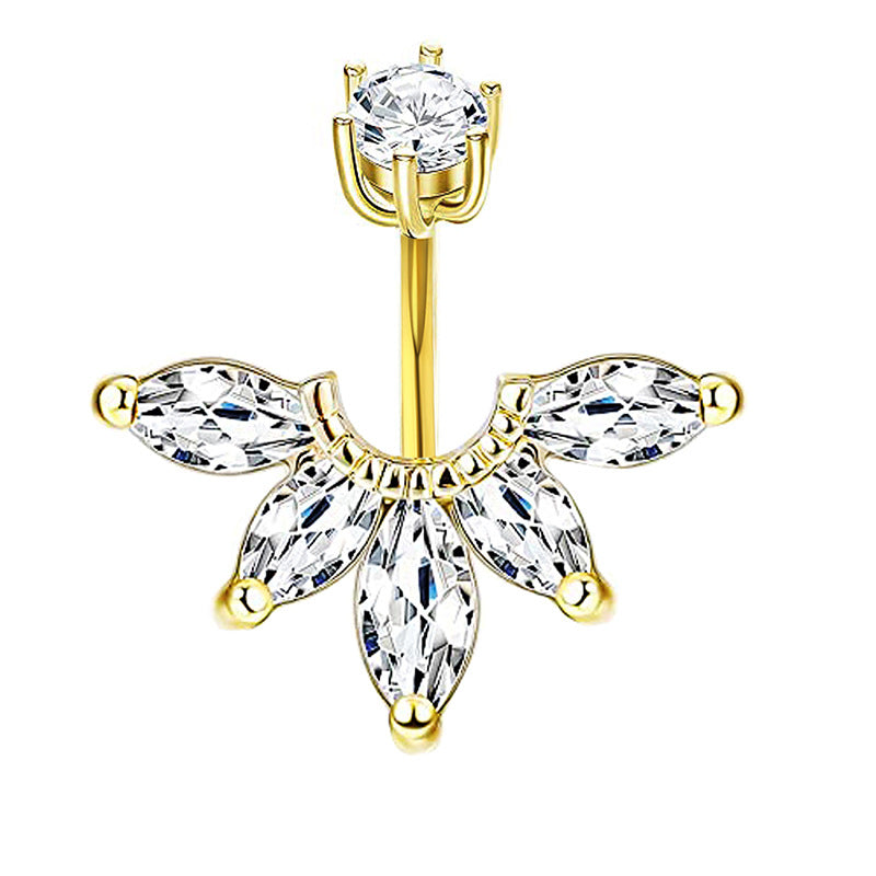 Fashion Water Droplets Zircon Inlay Stainless Steel Belly Ring Set - 5 Pieces