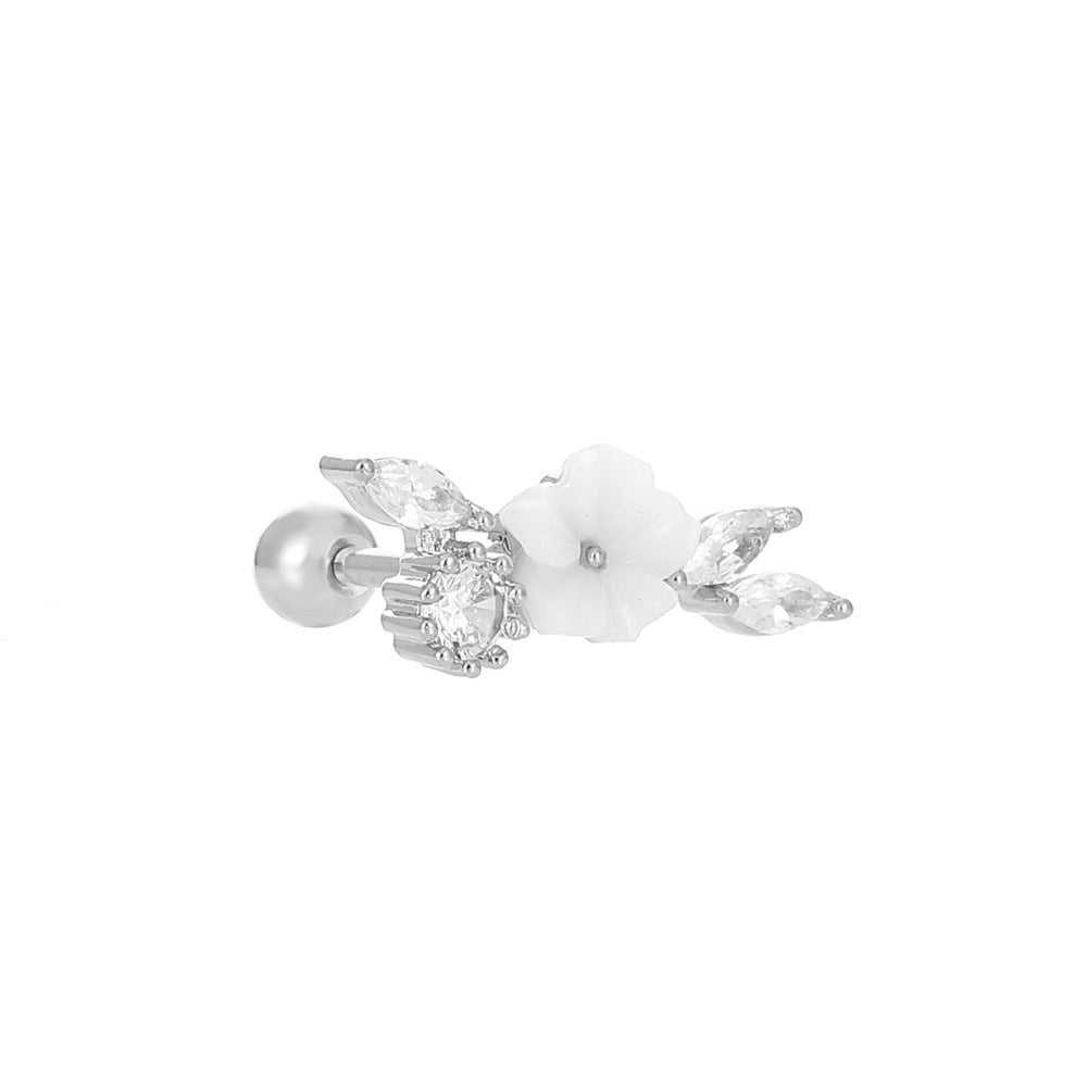 Vintage Zircon Butterfly Flower Heart Copper Screw Earrings