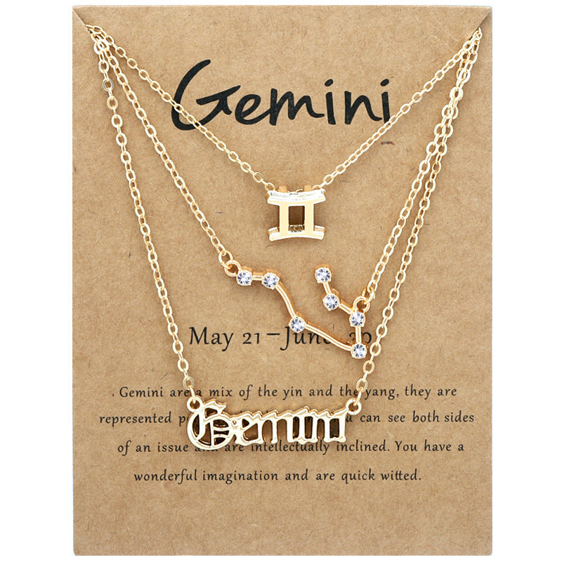 Alloy Geometric Circle Pendant Necklace & Zodiac Symbol Pendant Necklace Set for Women