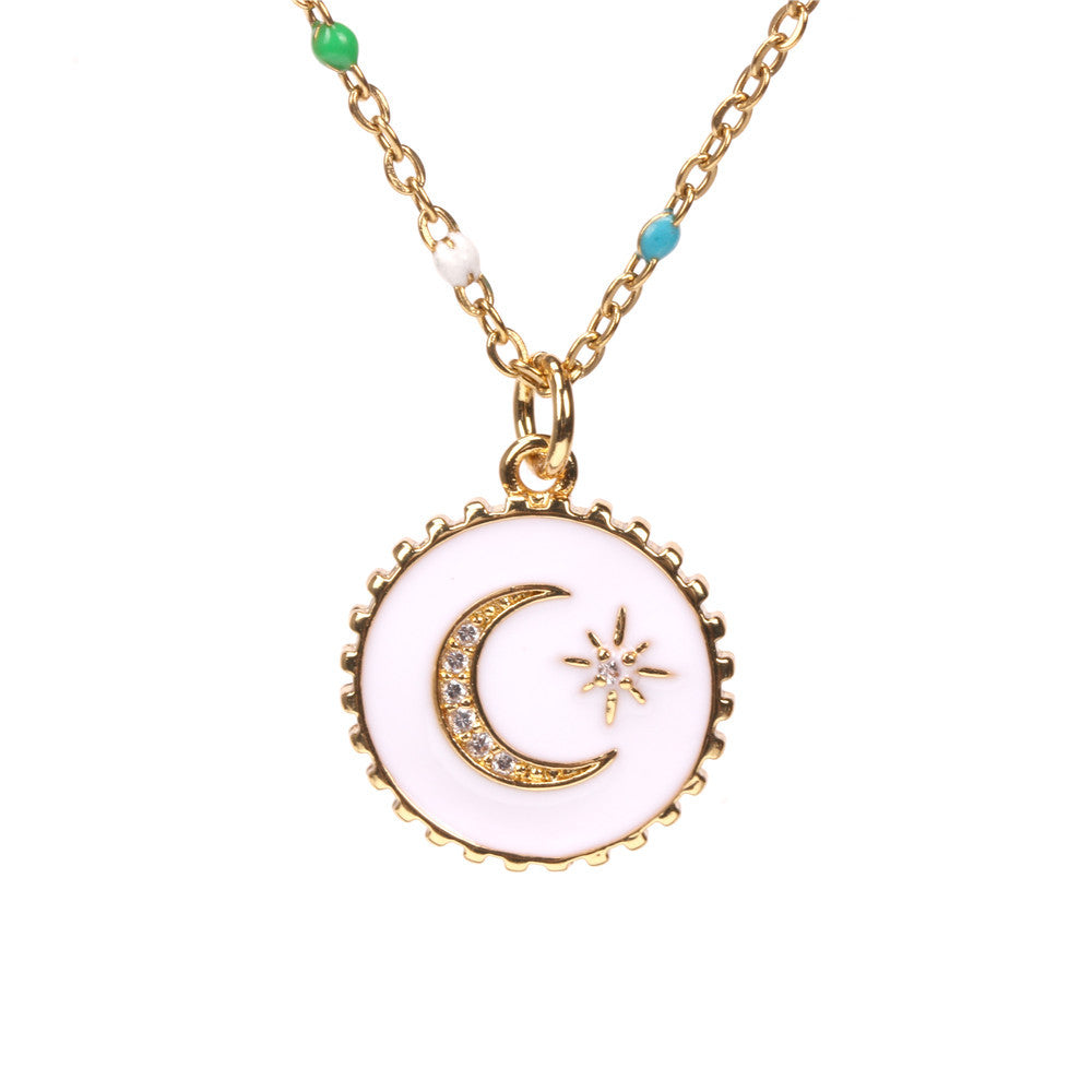 Stainless Steel Moon and Star Pendant Necklace with Dripping Oil Finish