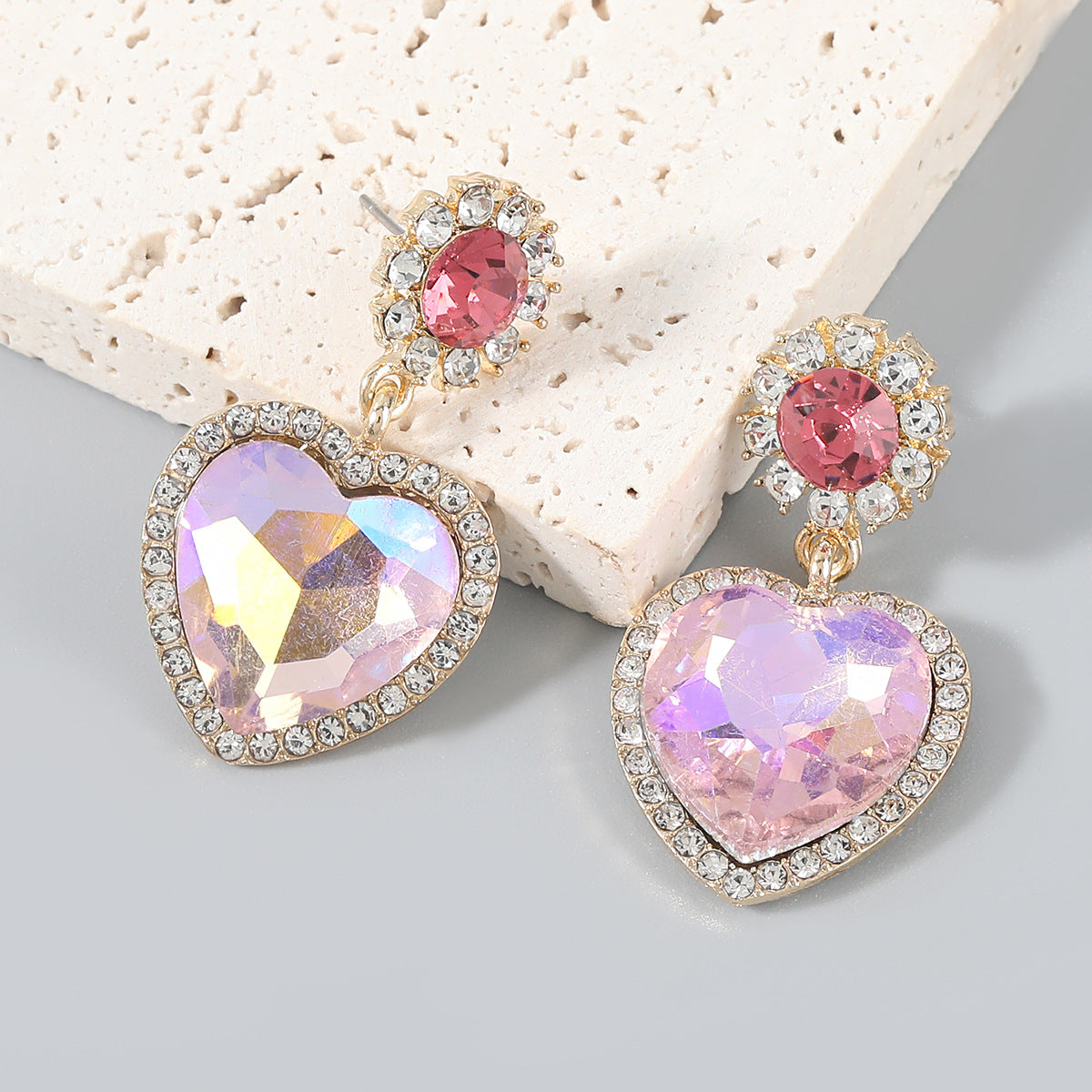 Creative Rhinestone Heart-shaped Alloy Earrings for Women