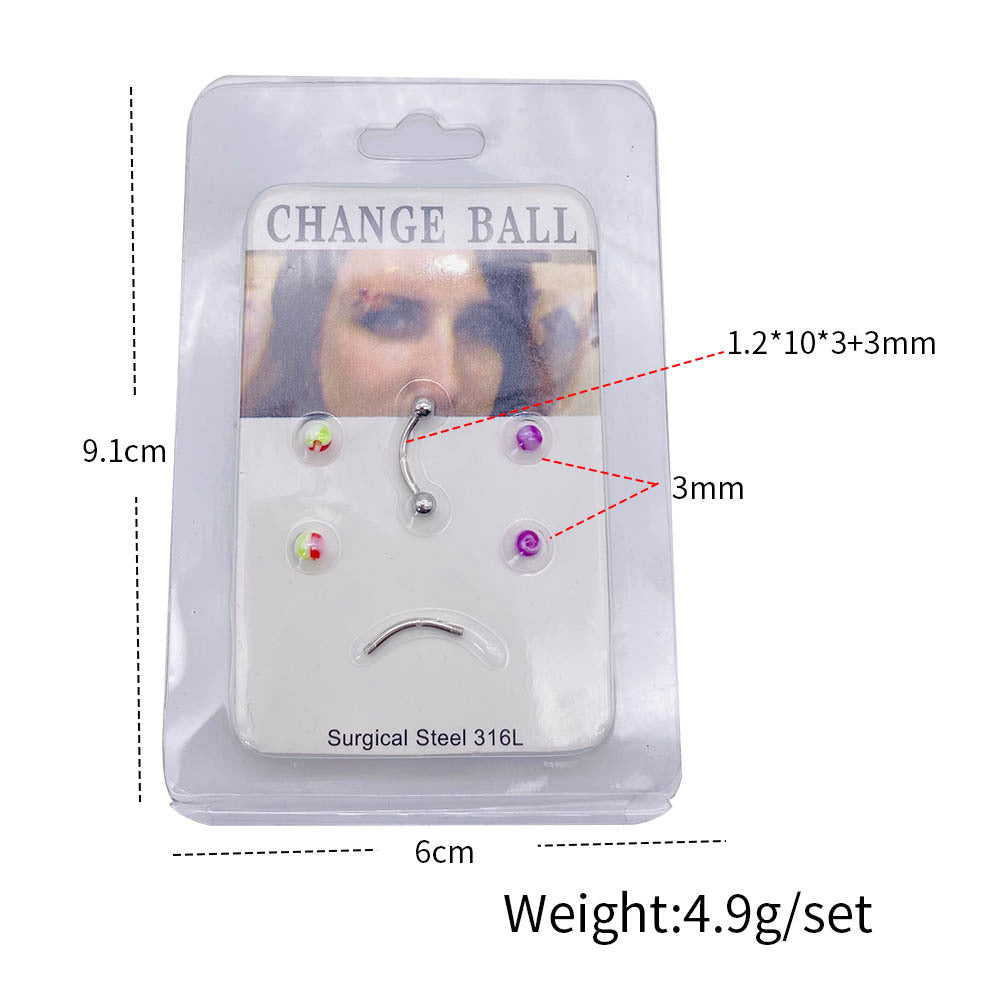1 Set Geometric Stainless Steel Plated Lip, Belly, and Nose Rings with Acrylic Interchangeable Studs