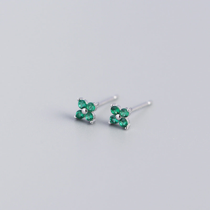 S925 Sterling Silver Colorful Four-Leaf Flower Stud Earrings for Women