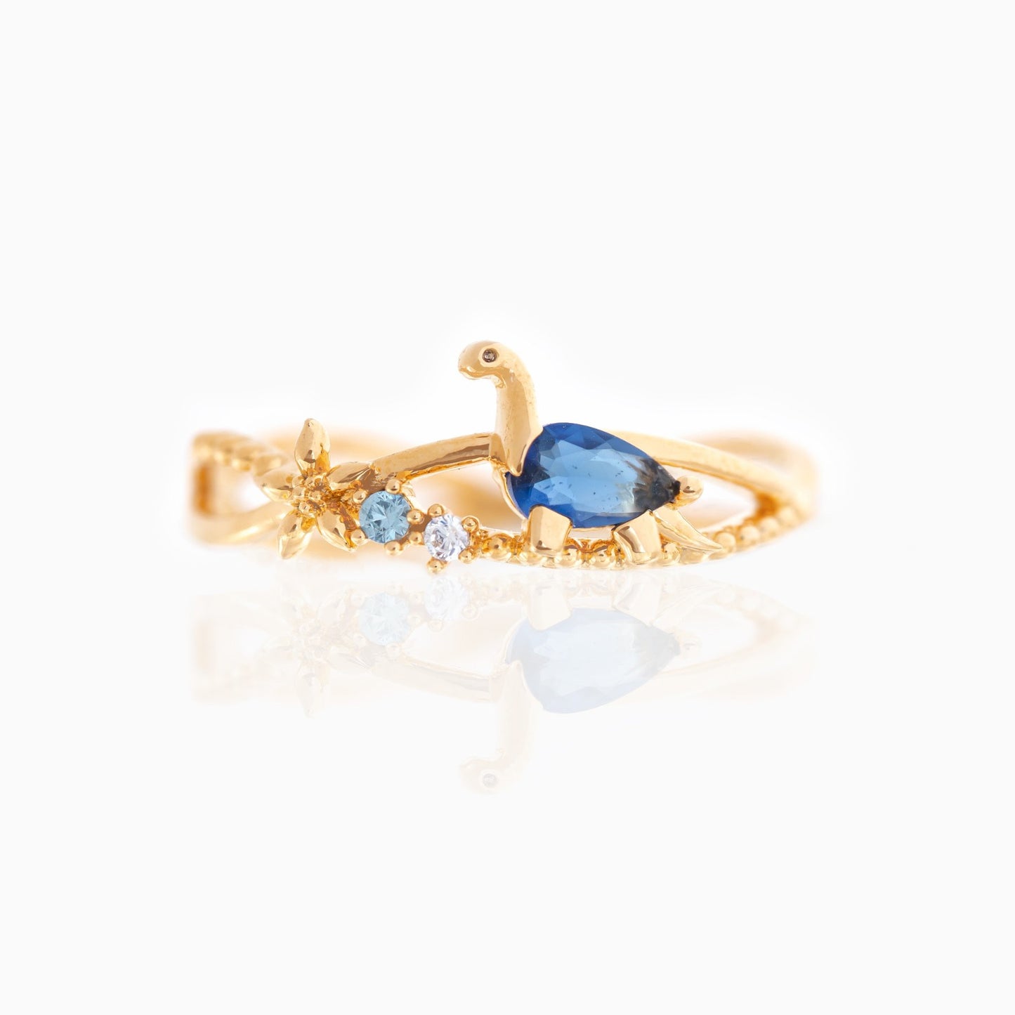 18K Gold Plated Dinosaur Zircon Copper Ring for Women