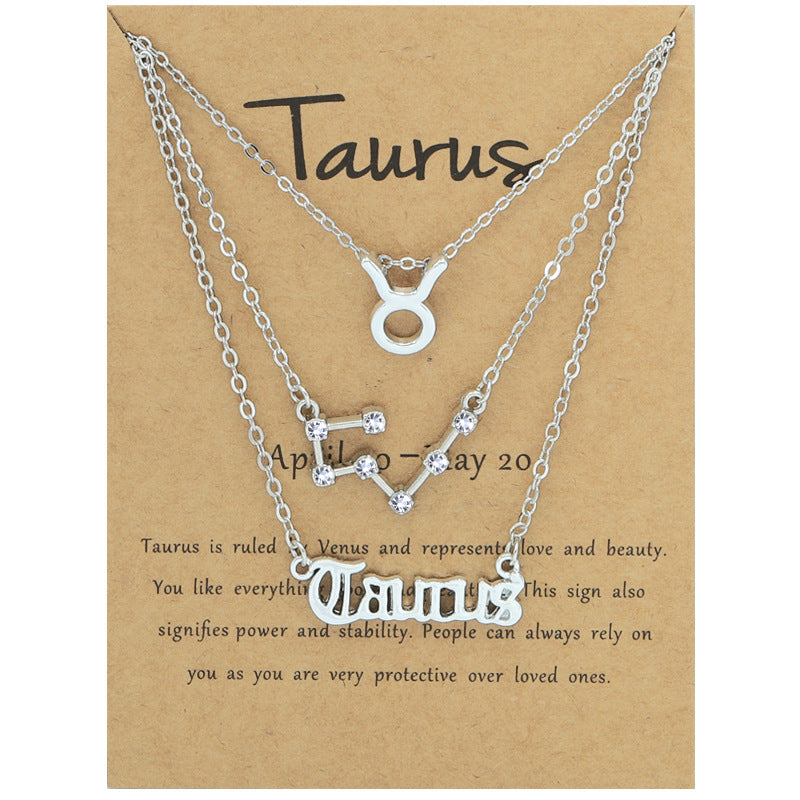 Alloy Geometric Circle Pendant Necklace & Zodiac Symbol Pendant Necklace Set for Women
