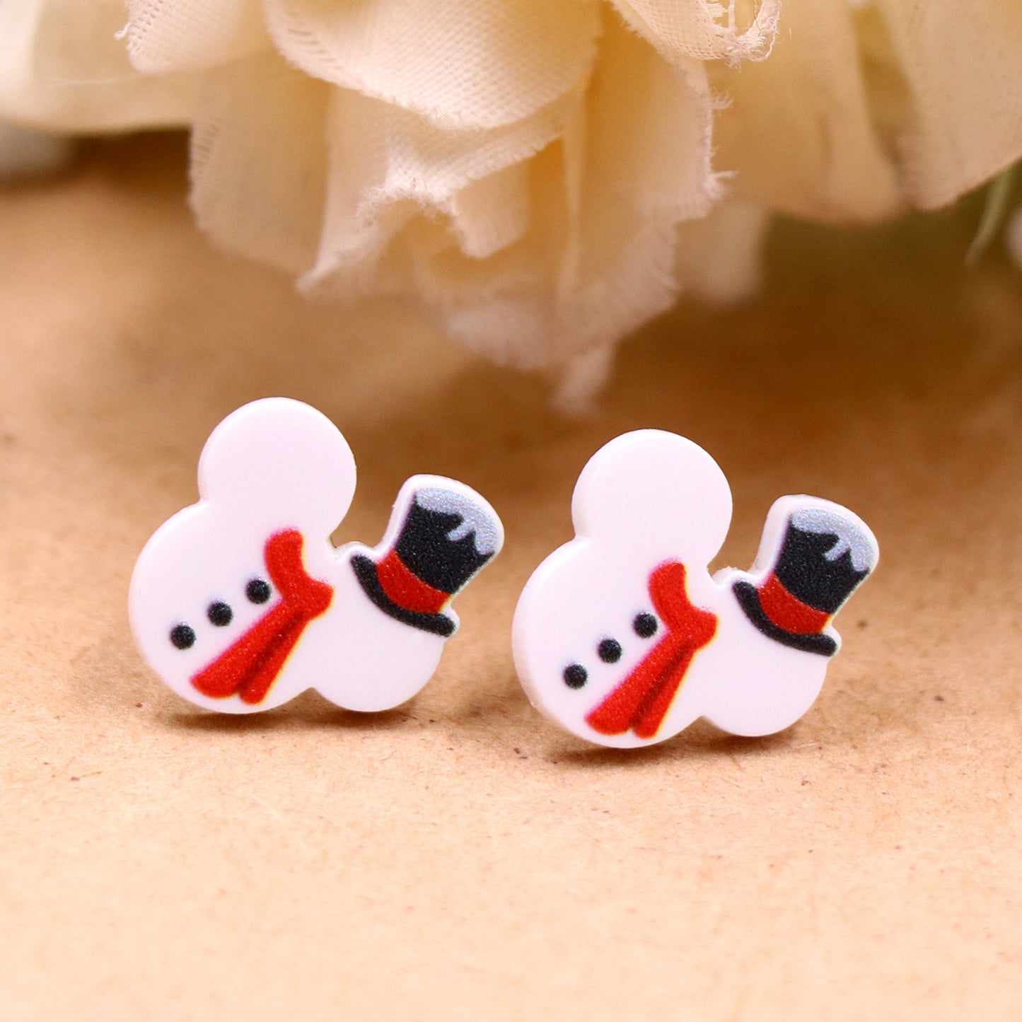 Acrylic Snowman Christmas Hat Earrings for Women