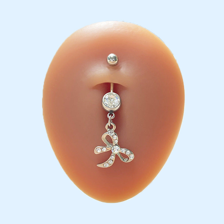Cute Heart Shape Flower & Butterfly Zircon Belly Ring - Stainless Steel & Gold Plated