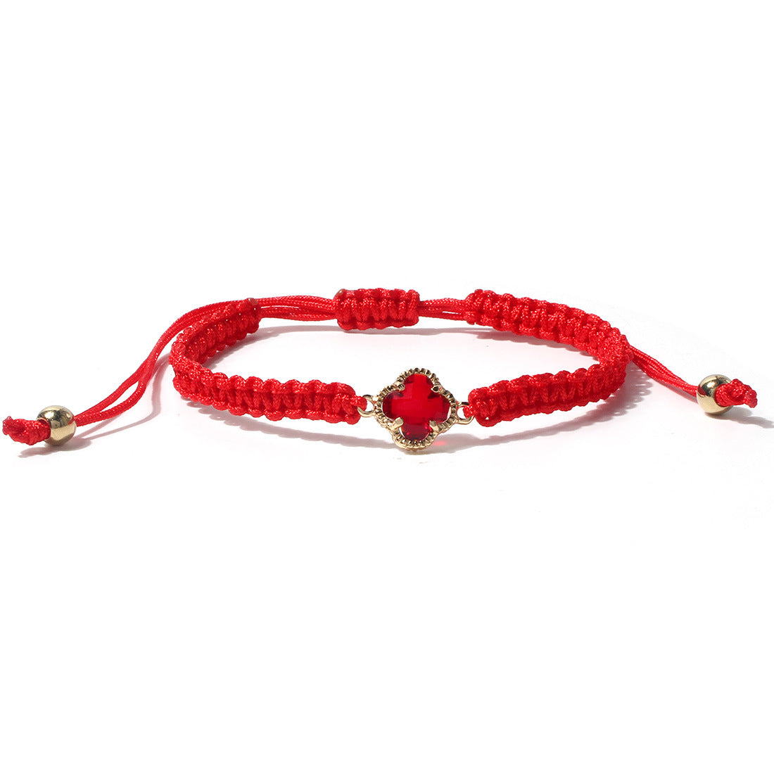 Sweet Four Leaf Clover Crystal Glass Handmade Drawstring Bracelet