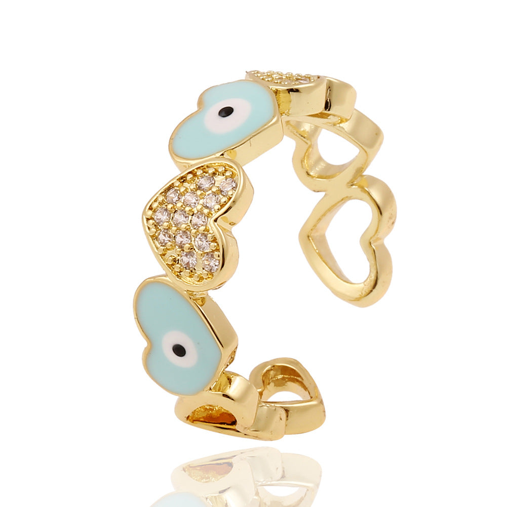 Copper Zircon Heart-Shaped Evil Eye Ring