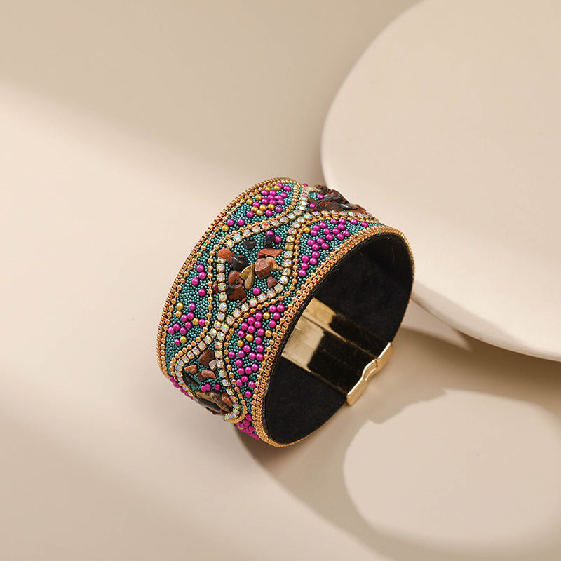 Bohemian Handmade Gravel Beads Ethnic Magnetic Buckle Bracelet - Christmas Jewelry Gifts