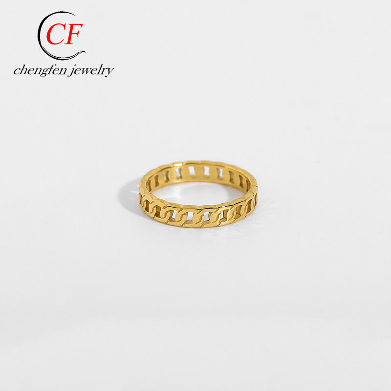 Fashion Gold Plated Hollow Stainless Steel Spiral Ring