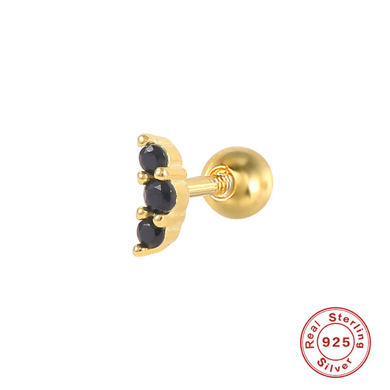 Geometric Moon S925 Sterling Silver Zircon Stud Earrings