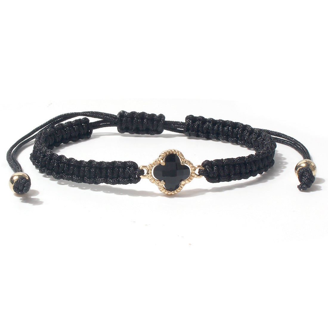 Sweet Four Leaf Clover Crystal Glass Handmade Drawstring Bracelet