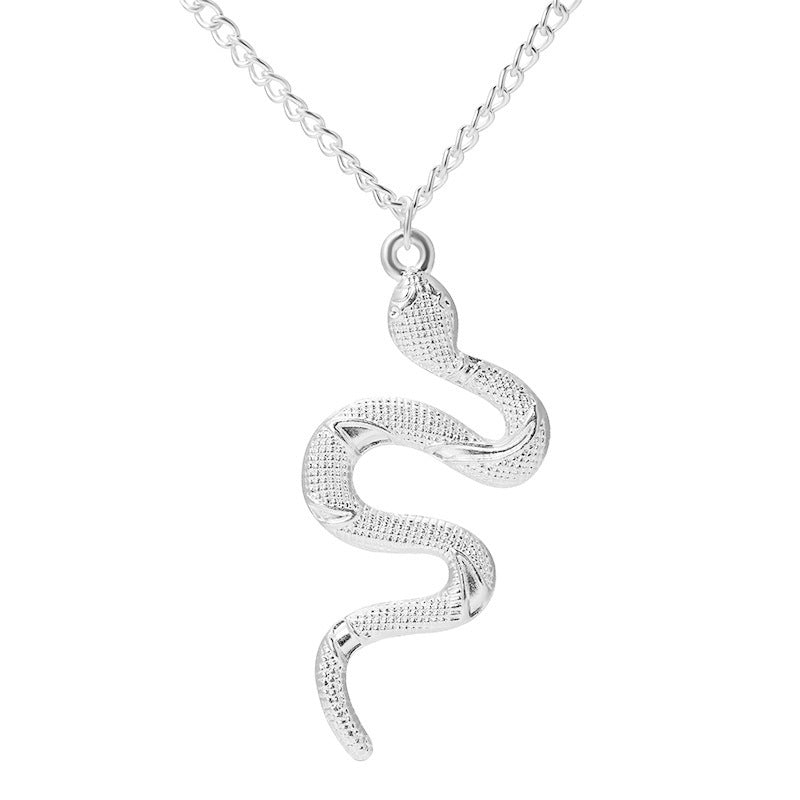 Retro Alloy Snake Pendant Necklace with Rhinestones
