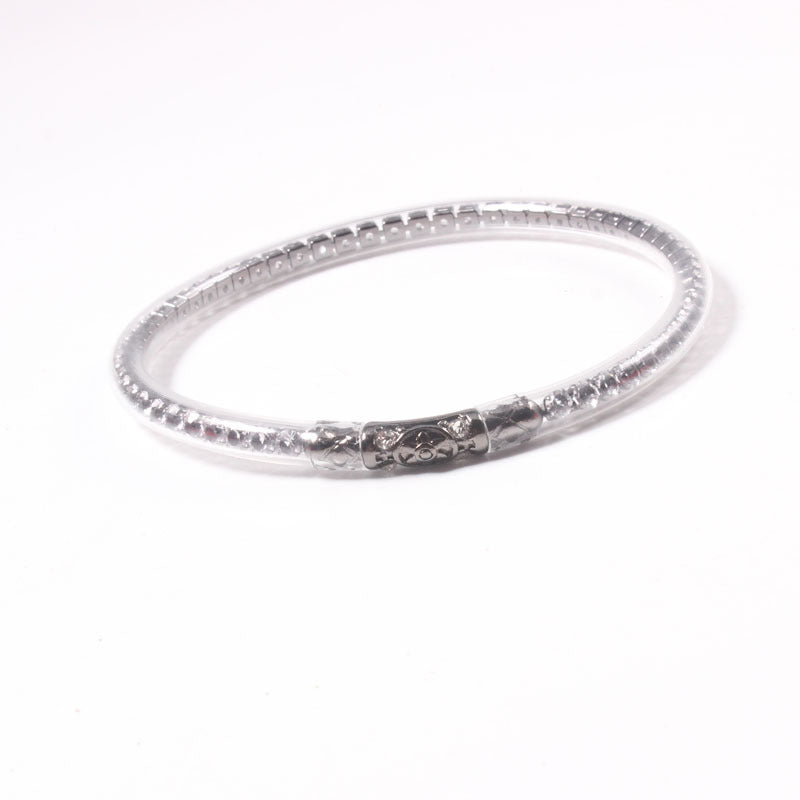 Retro Round Flower Silicone Buddhist Bangle with Hexagram Charm