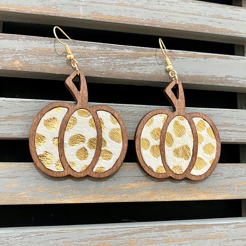Retro Leopard Leather Pumpkin Drop Earrings for Halloween