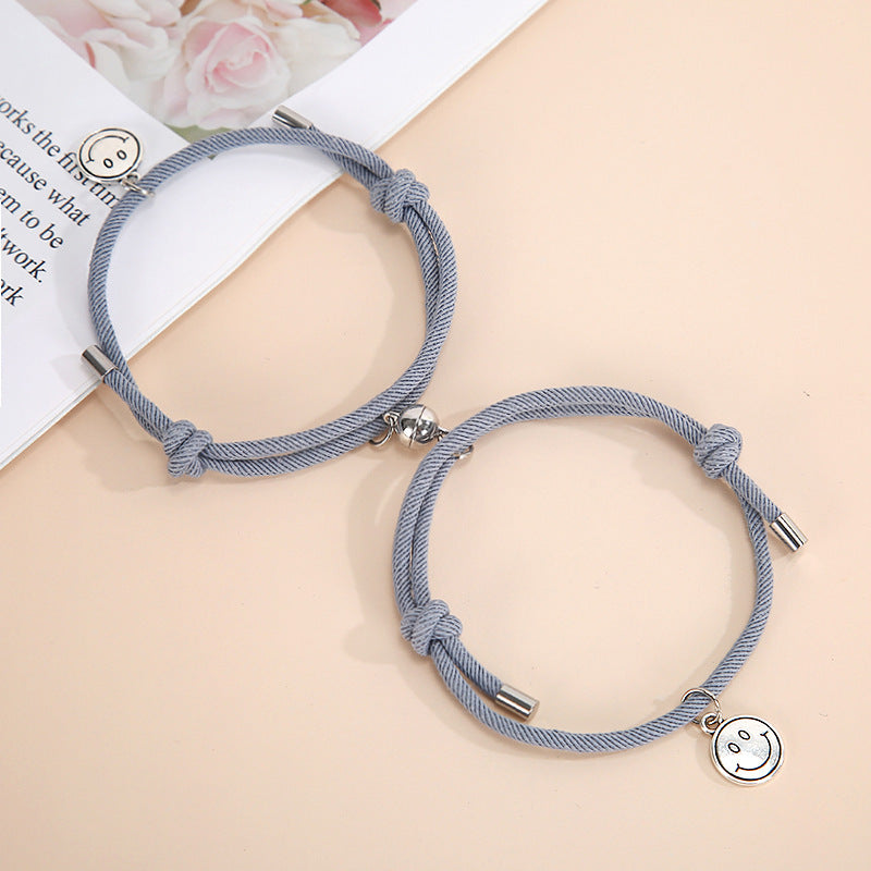 Magnetic Smiley Face Couple Bracelet Set - Handmade Woven Jewelry
