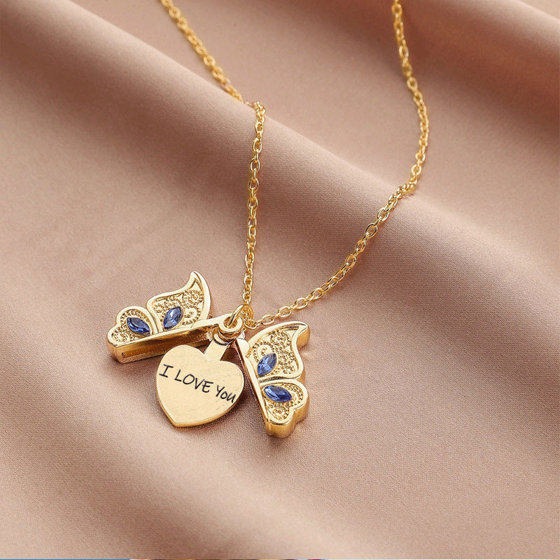 Fashion Butterfly Heart Pendant Necklace for Women