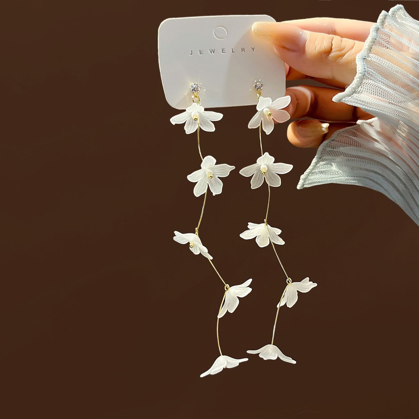 Elegant Flower Petal Alloy Drop Earrings with S925 Silver Needle