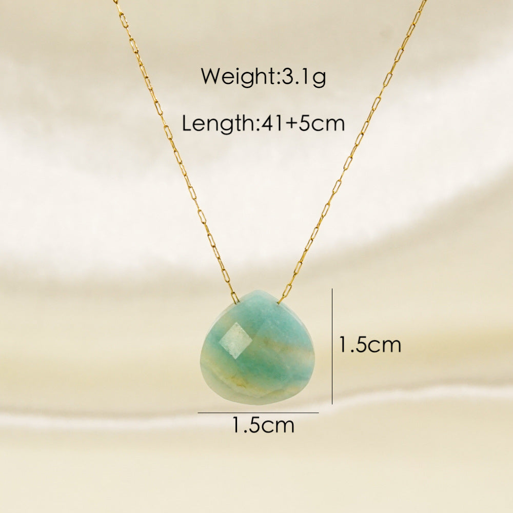 Classic Water Droplet Natural Stone Stainless Steel Pendant Necklace