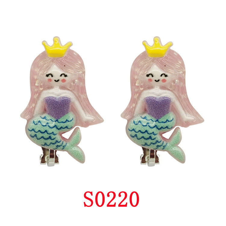 New Cartoon Unicorn Mermaid Clip-On Earrings for Girls