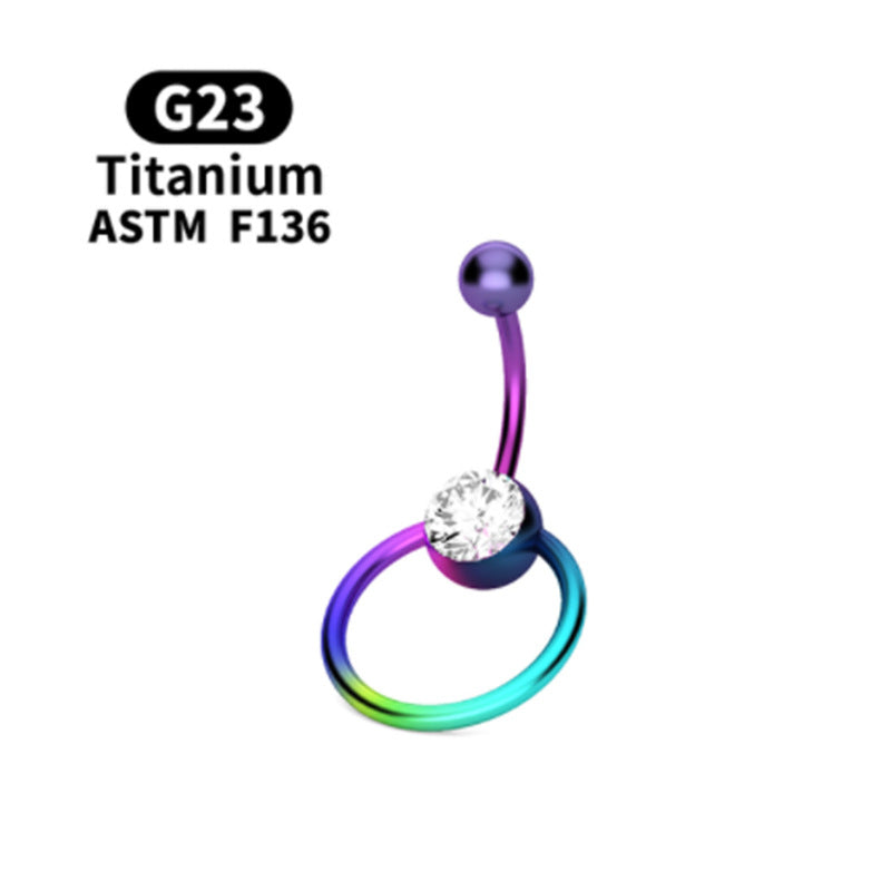 Geometric Zircon Stainless Steel & G23 Titanium Diamond Navel Ring 2023