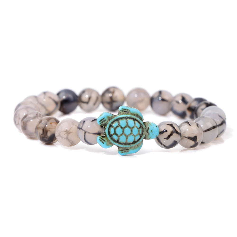 Retro Tortoise Agate and Natural Stone Beaded Bracelet