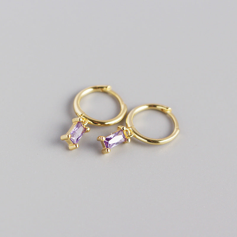 S925 Sterling Silver Minimalist Geometric Rectangular Zircon Earrings