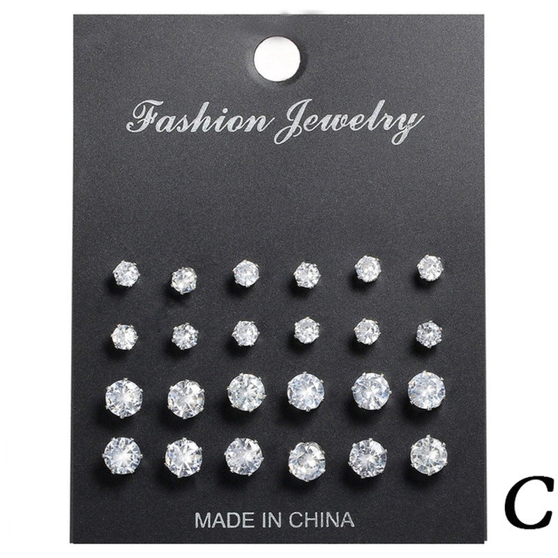 Simple Geometric Zircon Stud Earrings Set - 5 Pairs