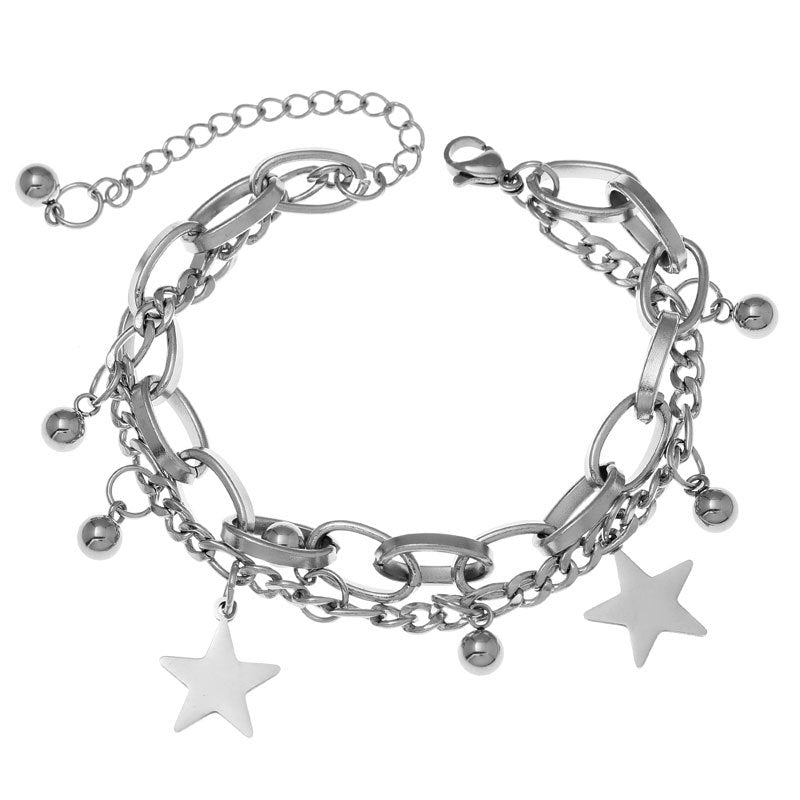 Korean Stainless Steel Love Heart Pendant Rabbit Charm Bracelet