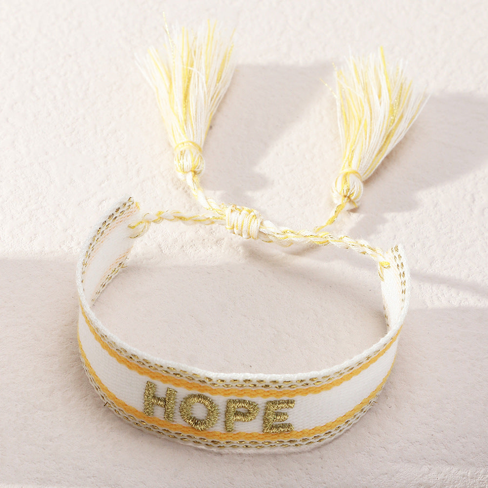 Ethnic Style Handwoven Embroidery LOVE Letter Tassel Bracelet