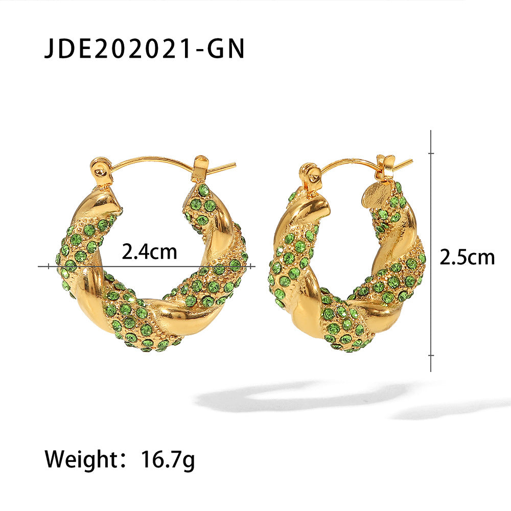 Geometric Gold Plated Stainless Steel Zircon Hoop Earrings