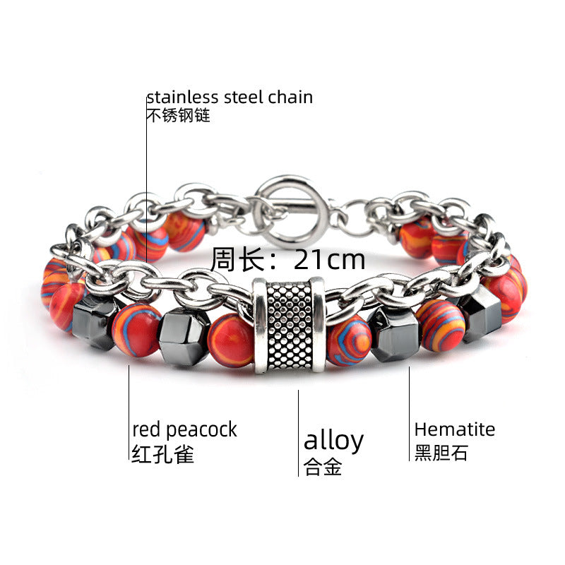 Retro Geometric Alloy Malachite Men's Beaded Bracelet