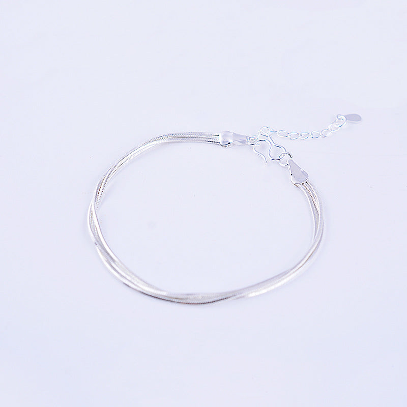 Korean Fashion Multi-Layer Snake Chain Bracelet in S925 Silver