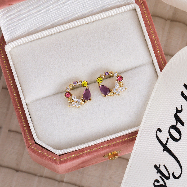 1 Pair Elegant Flower Inlay Copper Zircon Stud Earrings