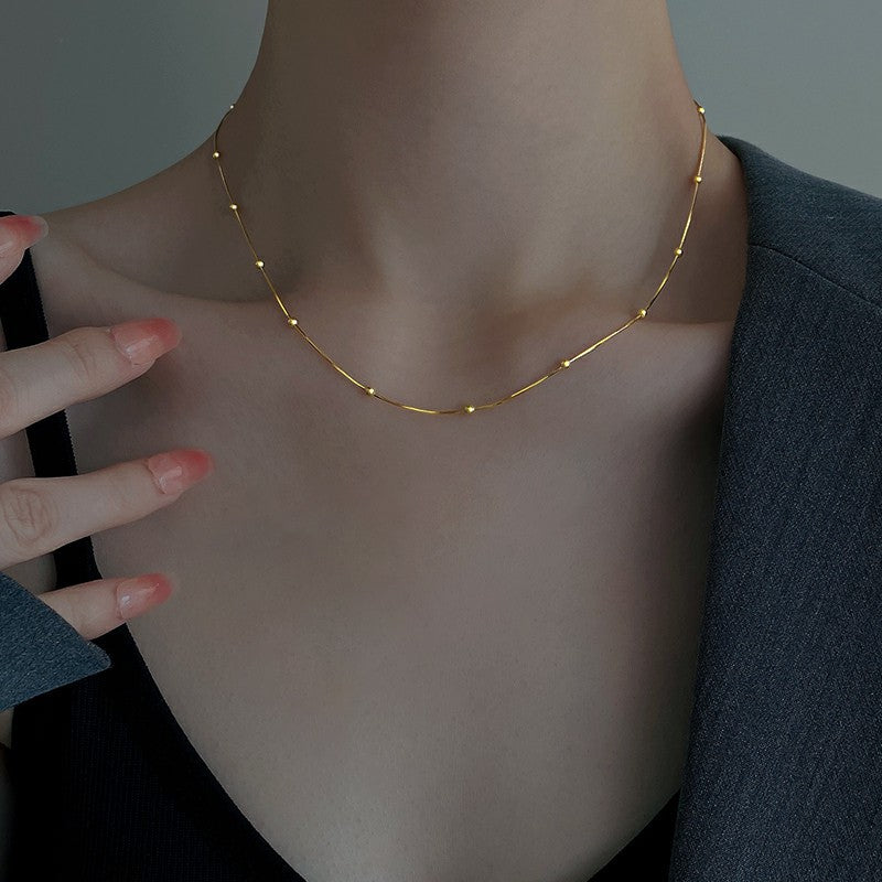 Elegant Minimalist Copper Bead Clavicle Necklace with 18k Gold Plating