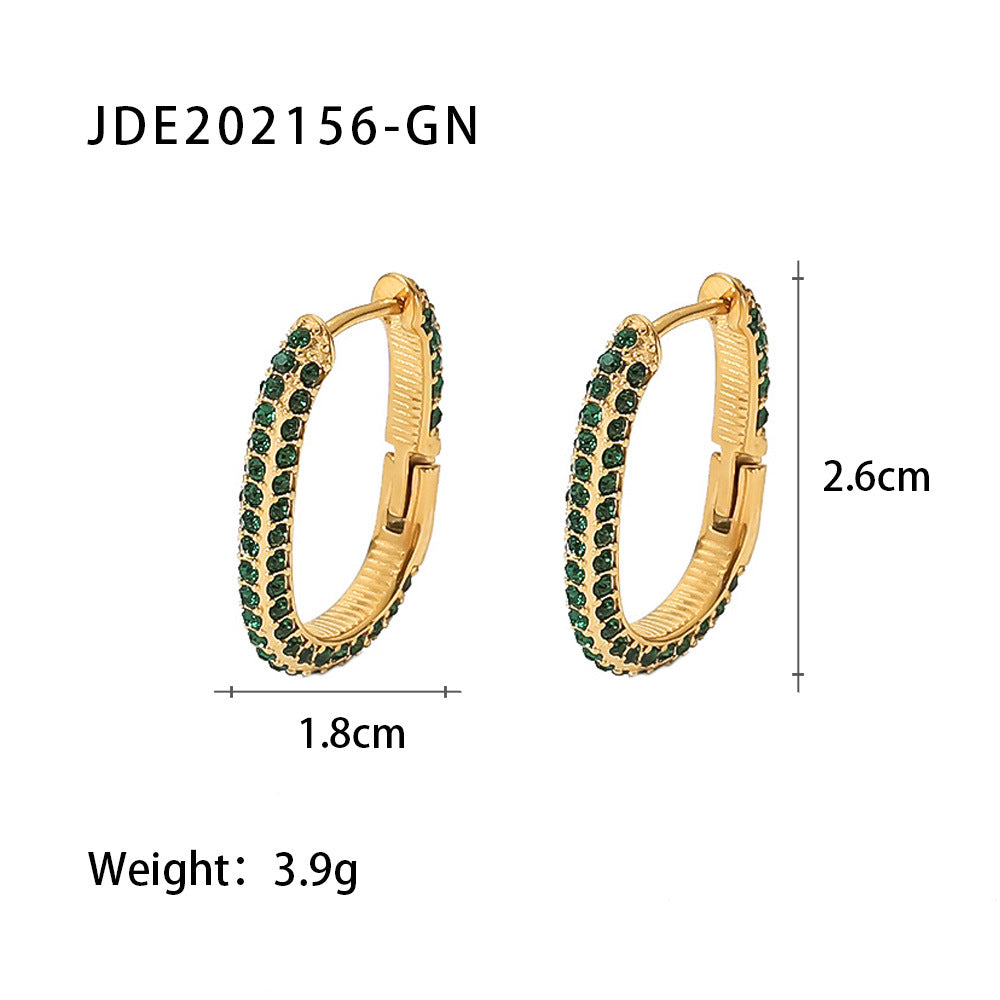 Geometric Gold Plated Stainless Steel Zircon Hoop Earrings